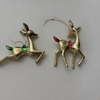 Lot Of 2 Vintage Gold Plastic Reindeer Christmas Ornaments Mid-century Style