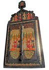 Huge 24x11 Indo-persian Antique Mirror Case Hand Painted Double Door Carved Wood