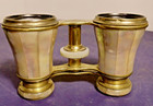 Antique French Brass   Mother Of Pearl Opera Glasses Binoculars   Leather Case