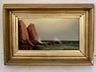 Original Antique Marine Coastal Seascape Art Painting  Unsigned  Oil  Framed