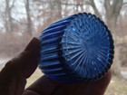 1860 Blown 3 Mold Ribbed Toilet Water Bottle Pretty Saphire Blue