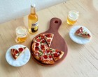 14 Pcs Dollhouse Miniature Handmade Pepperoni Pizza Beer Cutting Board 1 12