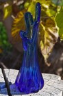 Vintage Cobalt Blue Glass Vase 10  Swung Mid Century Modern 1960 s