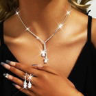 Necklace Earrings Set Bride Jewelry Crystal Rhinestone Jewelry For Women Silver