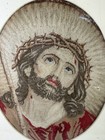 Vintage Jesus Crown Of Thorns Needlepoint Framed Religious Tapestry Ecce Homo