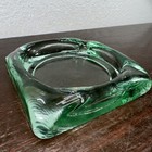 Vintage Square Heavy Candle Holder Green Glass 4 Cigar Ashtray 6 1 2 