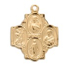 Gold Over Sterling Silver Four-way Cross Medal Pendant On 20 Inch Chain Necklace
