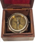 Vtg Maritime Brass Nautical Gimbal Compass In Wooden Box  4 5 wx3 5 h 