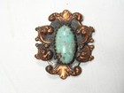    vintage antique Copper  Turquoise Glass Clip Brooch   