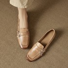 Womens Real Leather Cowhide Slip On Loafer Casual Shoes Square Toe Office Ladies