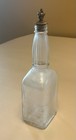 Glass Bottle Decanter Square Base W rounded Ribbed Neck Brass Crown Stopper Old