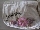  stained  Vintage Pink Flower Embroidered Fork Knife Cloth Roll Holders Set