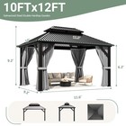 10  X 12 Ft Hardtop Gazebo With Nettings And Curtains  Steel Double Roof Gazebo