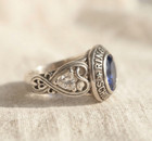 Custom High School Class Ring Oval Blue Sapphire Sterling Silver Graduation Gift