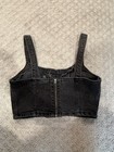 Wild Fable Black Denim Bustier Corset Top L Lace-up Zip Back Boned Wireless