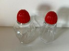 Vintage 1940s Hazel Atlas Red Top Clear Ribbed Glass Salt   Pepper Shakers