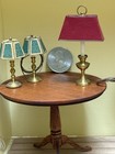 Vintage Miniature Elec Brass Table Lamp With Burgundy Shade Warren Richardson