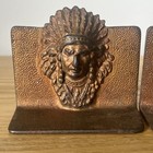 Vintage Cast Iron Native American Chief Head In Traditional Headdress Bookends