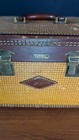 Vintage 1940s Brown Lincoln Train Case Leather Trim Hard Plaid Small Suitcase