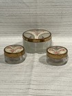 Vintage Set Of 3 Art Deco Ribbed Glass Vanity Dresser Jars With Lids
