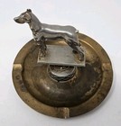Vintage Doberman Pincher Dog Figure Statue Metal Ashtray Heavy Steal Brass Mcm