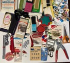 Large Lot Vintage Sewing Notions  Thimbles Needles Thread Zippers Tape Cutters  
