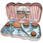Vtg Art Deco Vanity  incomplete  Boudoir Set Pink Blue Satin