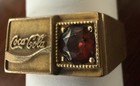 Estate 10k Yellow Gold Coca Cola Men Ring With Red Ruby   8-8 5 Size