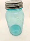 Vintage  lucky  13 Blue Quart Ball Jar With Zinc Lid