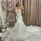 Strapless Mermaid Wedding Dresses Deep V Lace Applique Sweep Train Bridal Gown