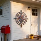 Metal Nautical Compass Wall Art  Directional Metal Sign  Torch Finish Heat Color