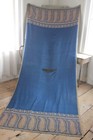 Antique Shawl Blue Paisley French Woven Large Rare Fabric Circa 1850 52x122 Inch