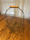 Vintage Wire Egg Basket With Wood Handle Farmhouse Cottage Collectible
