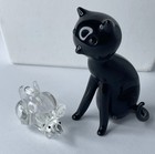 Vintage Glass Black Cat   Mouse Hand Blown Figurines Set