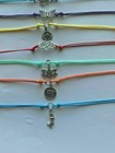 14  Surfer Ankle Bracelets Anklets Made With Wax Cotton Cord With Charms Tie On 