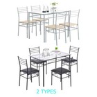 5 Piece Glass Dining Table Set 4 Chairs Kitchen Room Breakfast Black silver New