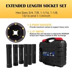 1 2 Inch Drive Extended Length Impact Socket Set 6 Sizes - Hex Sizes 3 4   7 8