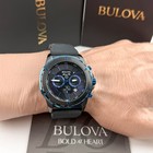Bulova Marine Star 98b308 Black Dial Silicone Strap Chronograph Men s Watch 44mm