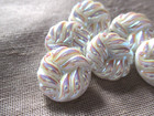 Nos 1940s Set 6 Puffed Silver Irridescent Pastel Swirls White Glass Buttons  19m