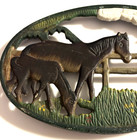 Vintage Painted Cast Iron Horse Mare   Foal Colt Folk Art Trivet Kitchen Decor