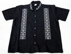 Mexican Lg New Button Down Short Sleeve Cotton Guayabera Embroidered Black Shirt