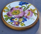 Mackenzie-childs White Flower Market And Acacia Wood Trivet Used