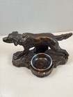 Vtg Pointer Hunting Dog Ashtray  Cast Metal  bronze    Over Plaster  Unbranded  