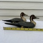 Pr  Vintage Miniature Back Bay Decoy Co  Hand Carved Wood Pintails Branded Bbd