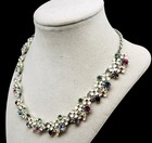 Vintage Mid Century Shades Of Pastels Glass Rhinestone   Enamel Flower Necklace
