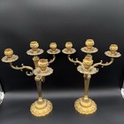 Pair Vintage French Empire Candelabras 4-light Brass Bronze Acanthus Leaf