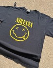 Nirvana Smiley Face Black T-shirt Size Large Gildan Heavy Cotton Tearaway   1992