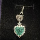 Silver-tone Heart Charm Pendant Necklace Green Topaz   Moissanite Diamonds