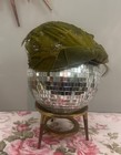 Vtg 50s Green Velvet Bow Feather Sequin Calot  Couture Structured Flapper Hat