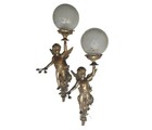 Pair Of Antique Brass Cherub Wall Sconces - Nautical Maritime Lamp Lights